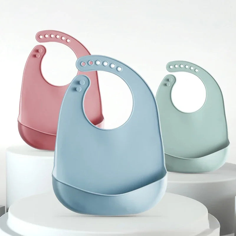 Bavoir bébé ajustable en silicone souple imperméable (sans BPA)