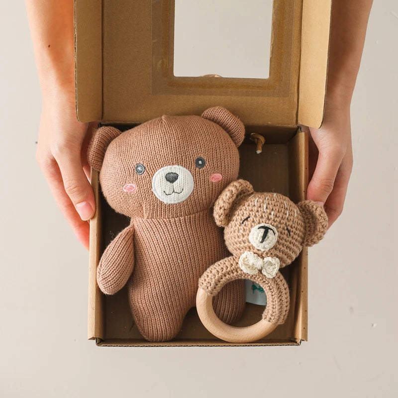 Handmade Crochet Bear & Rattles Set