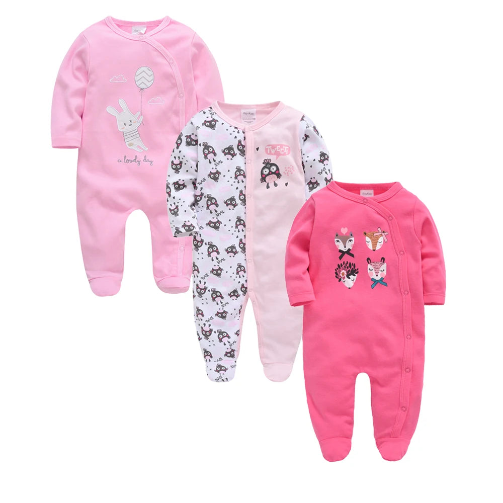 Lot de 3 grenouillères Kavkas pour bébé garçon (0-12 mois), 100 % coton, manches longues, imprimé dessin animé, articles pour filles