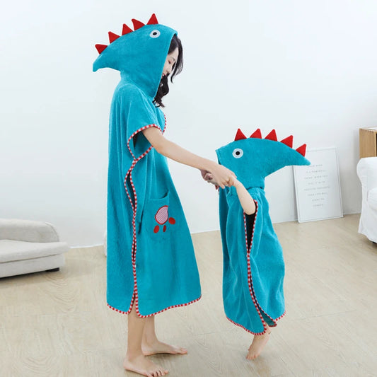 Kids Hooded Poncho Towel – Cotton, Absorbent, Cartoon Bathrobe (80-170cm)