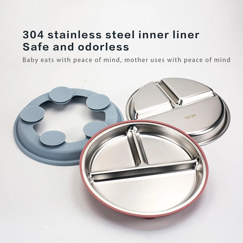 Assiette bébé antidérapante en acier 304 – Vaisselle d'alimentation sûre