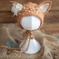 Bonnet à fleurs en feutre de laine mignon en forme de renard pour nouveau-né