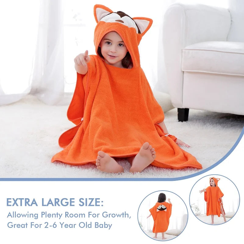 Serviette de bain à capuche pour enfants MICHLEY Fox – Peignoir poncho en coton (2–6 ans)