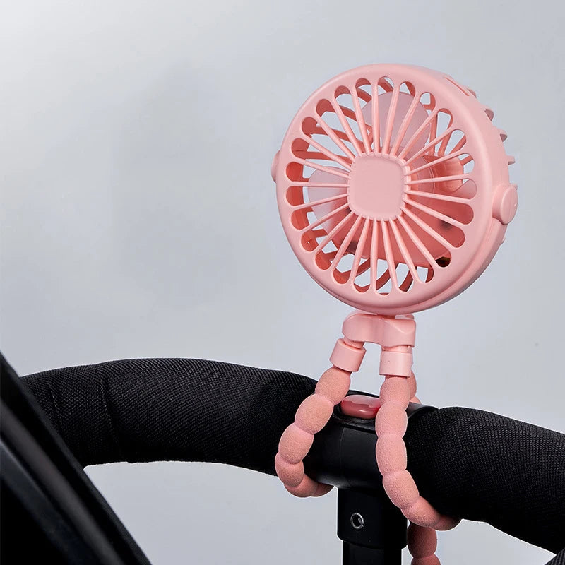 Ventilateur portable USB à 3 vitesses pour poussette avec lumière et support pour téléphone