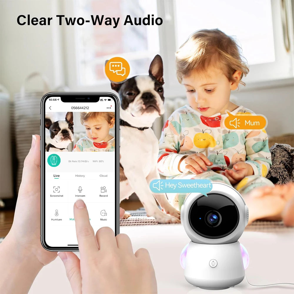 Babyphone WiFi 3MP – Détection des pleurs, suivi des mouvements et veilleuse