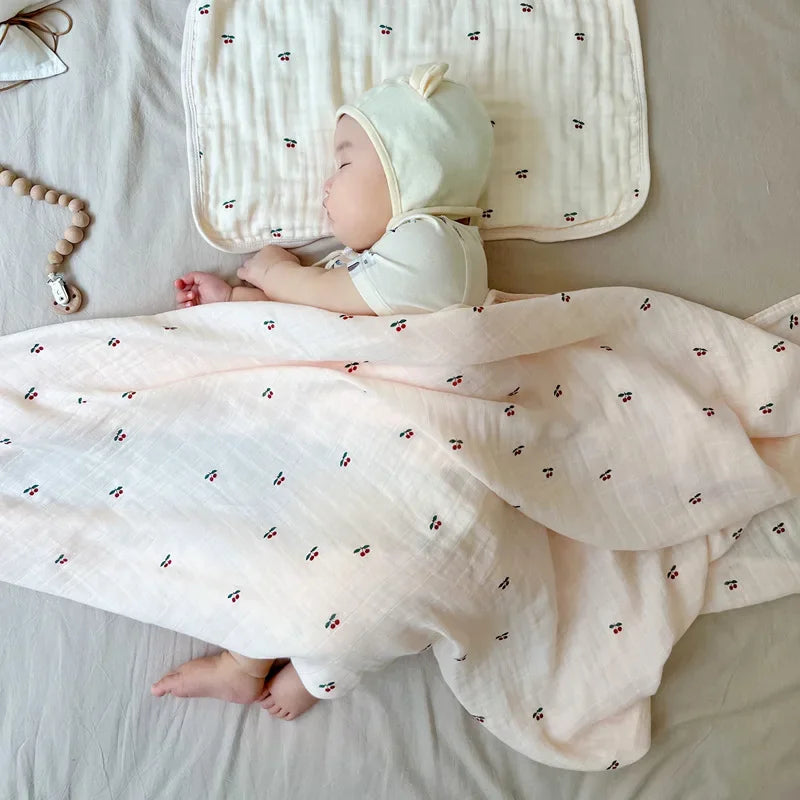 Couverture d'emmaillotage en coton à imprimé floral - Couverture en mousseline pour bébé, en tissu froissé, pour nouveau-né, utilisable comme housse de poussette