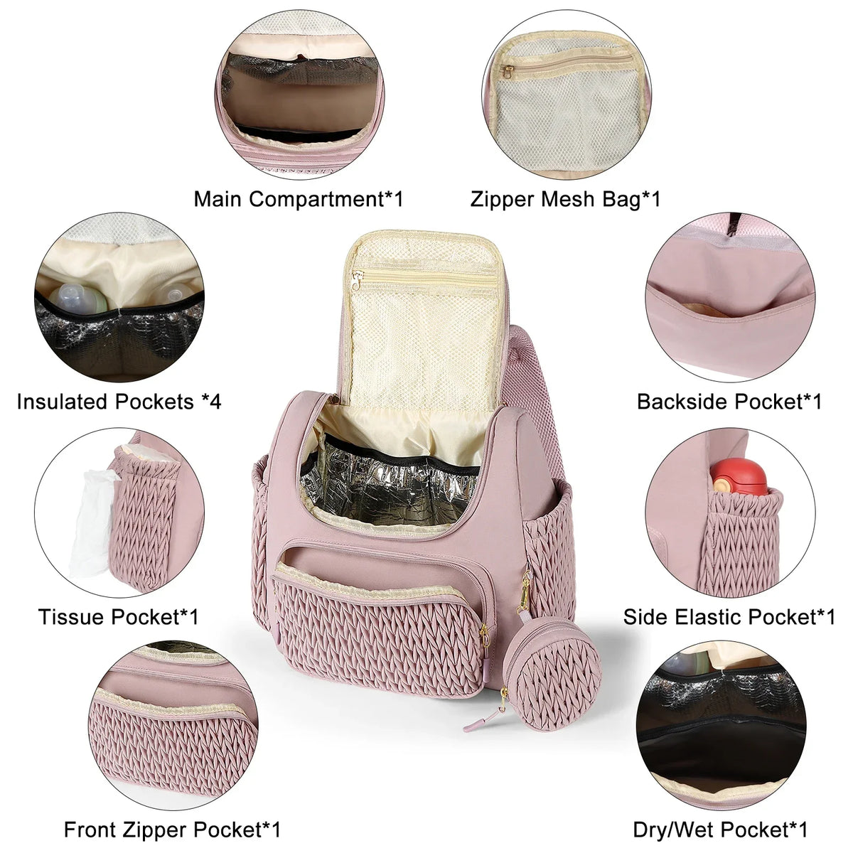 Sac à dos à langer Mauve Mist – Sac à langer avec matelas à langer et sangles pour poussette