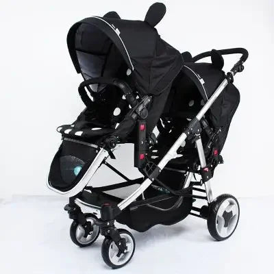 Foldable Twin High-View Stroller – Sit or Lie Down, Double Multifunction