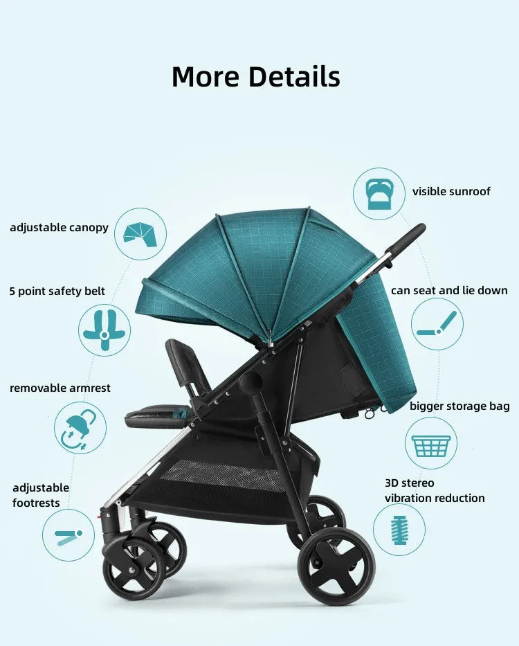 Top-Selling Twin Stroller – Lightweight, One-Key Fold, Multifunctional