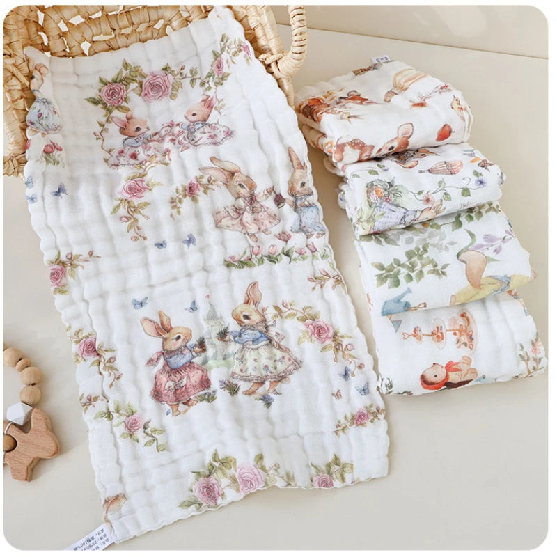 3/5-Piece Baby Towel Set – 6-Layer Cotton Muslin Burp & Face Cloths