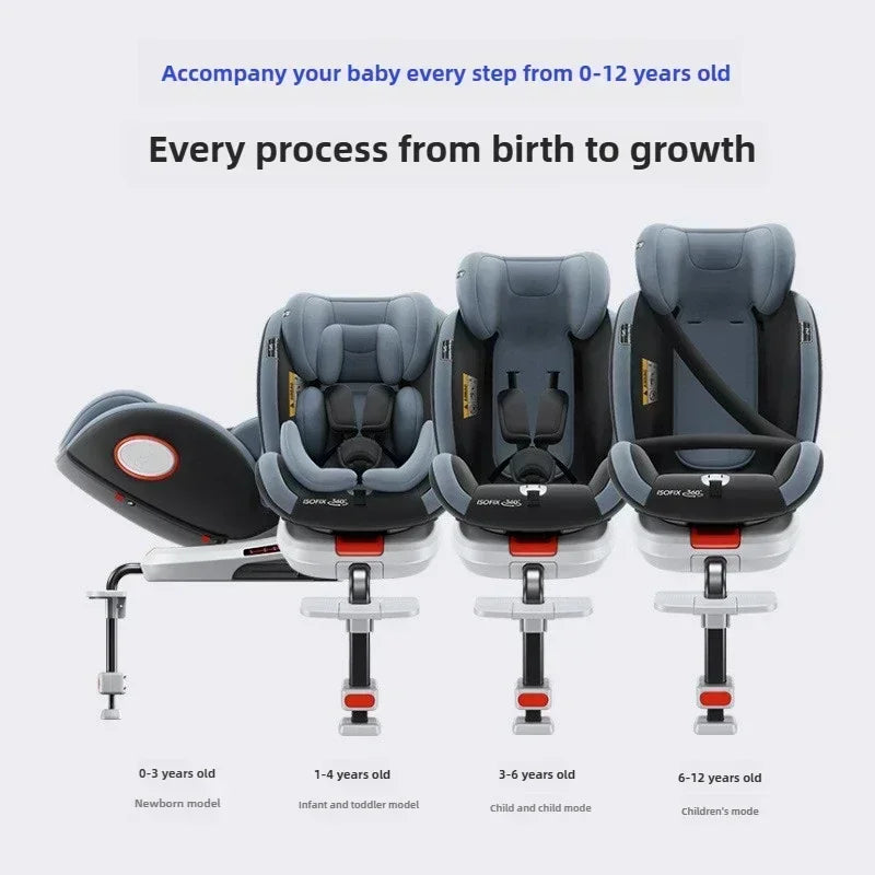 Siège auto bébé pivotant à 360° avec fixation ISOFIX et support