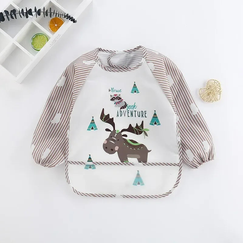 Waterproof Long-Sleeve Cartoon Baby Feeding Smock