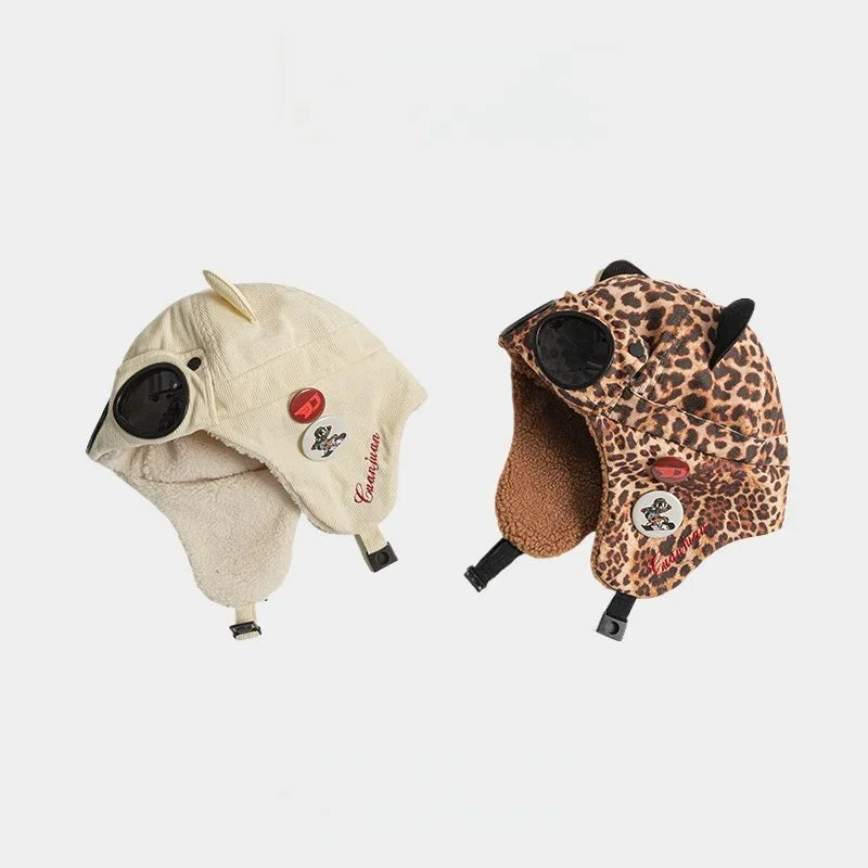 Bonnet d'aviateur enfant avec lunettes, chaud pour l'hiver
