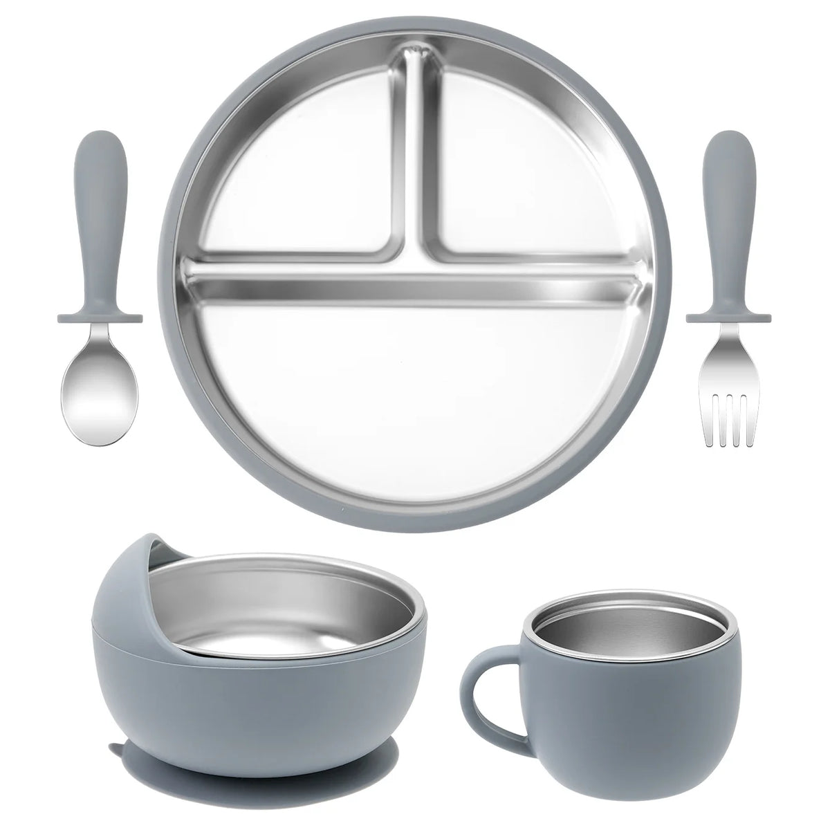 Ensemble repas bébé sans BPA – Assiette, bol, tasse et couverts détachables