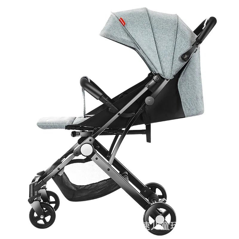 Poussette bébé légère à quatre roues pour les voyages – Poussette pliable avec suspension amortissante