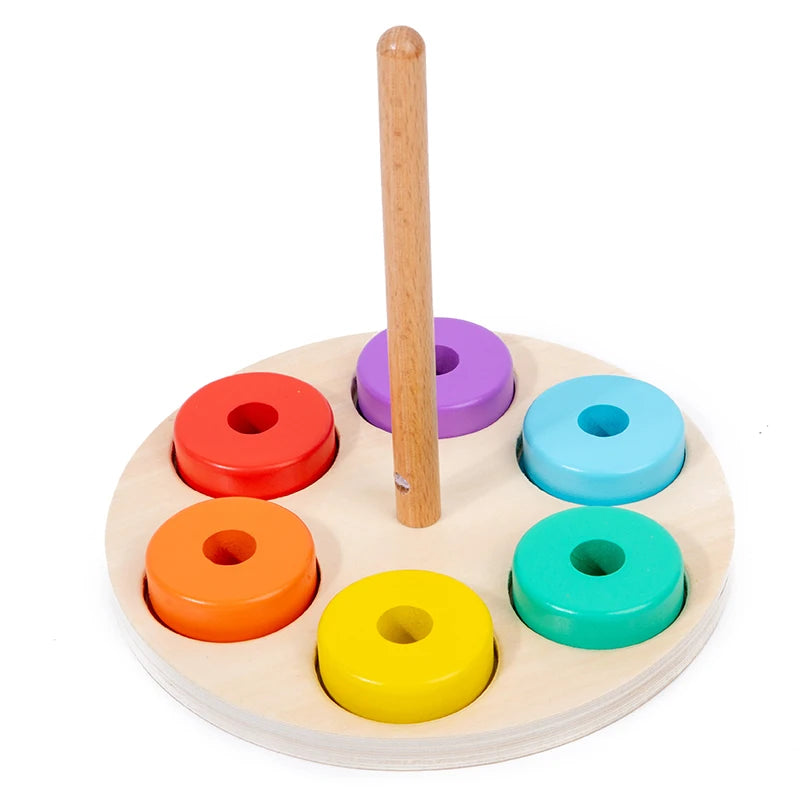 Tour d'anneaux empilables arc-en-ciel Montessori – Jouet éducatif en bois pour bébé