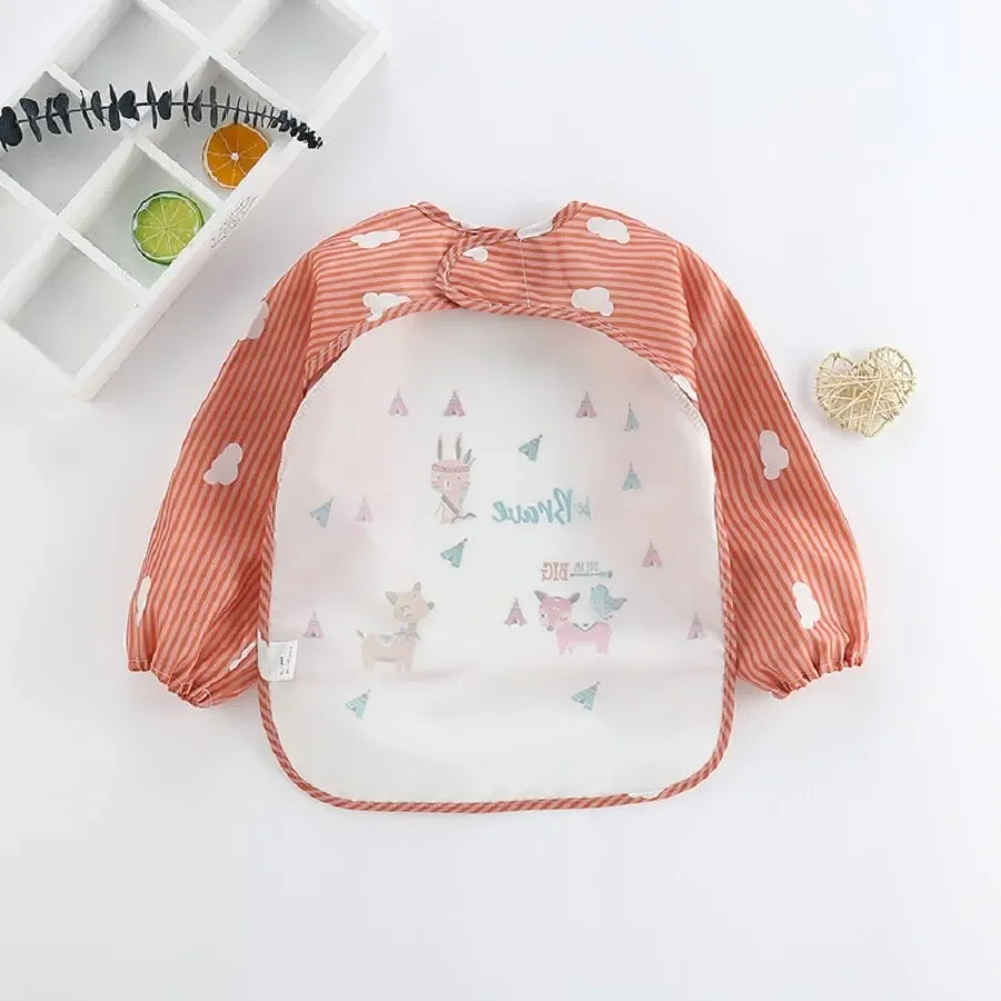 Waterproof Long-Sleeve Cartoon Baby Feeding Smock