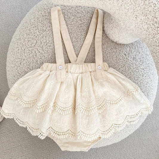 Autumn Baby Girl 3-Piece Outfit – Suspender Lace Skirt & Pants Set (0–5Y)