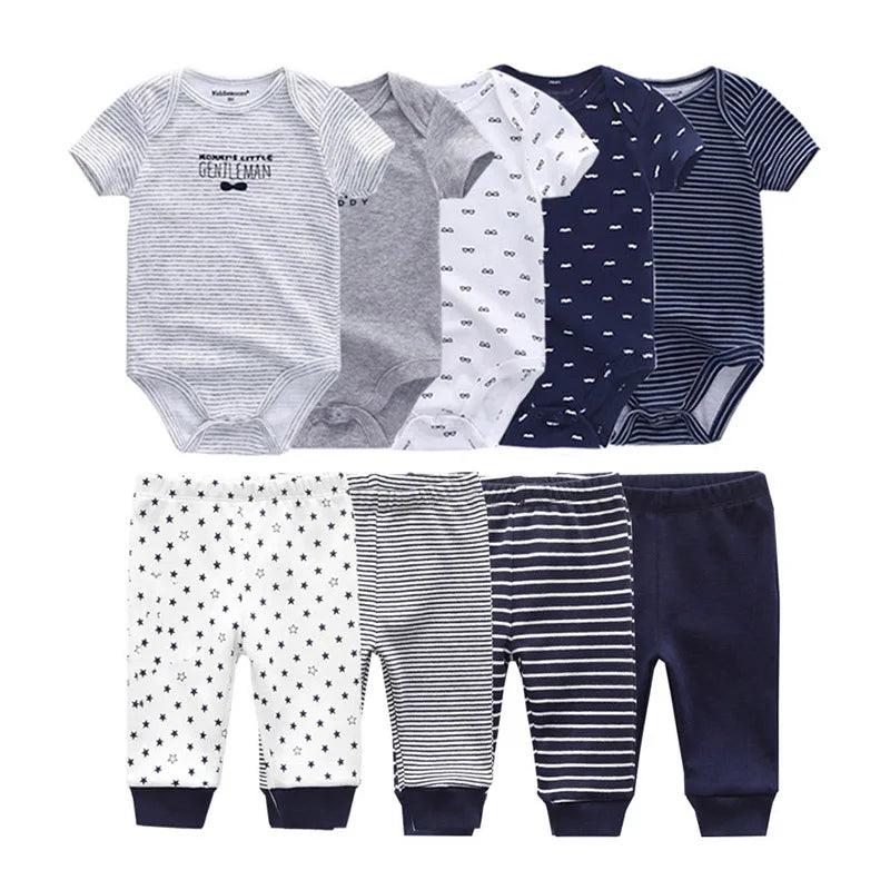 9-Piece Newborn Clothing Set – Cotton Cartoon Bodysuits & Pants