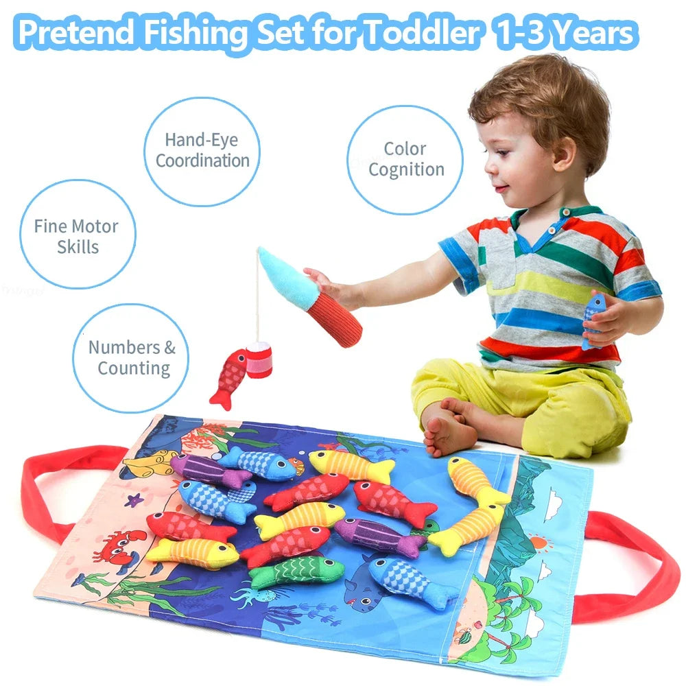 Plush Fishing & Stacking Cups Toy – Montessori Learning for Toddlers 1–3 Years