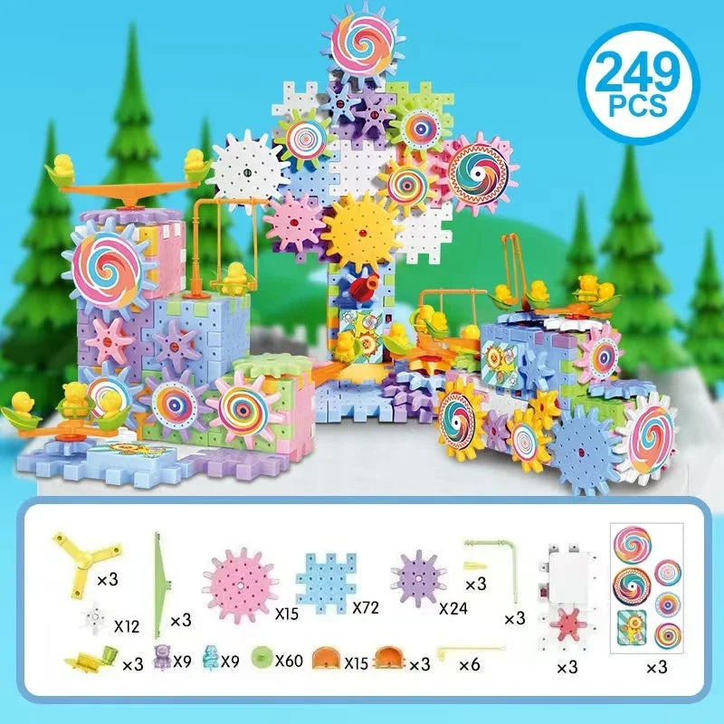 Kit de construction d'engrenages électriques éducatif pour enfants