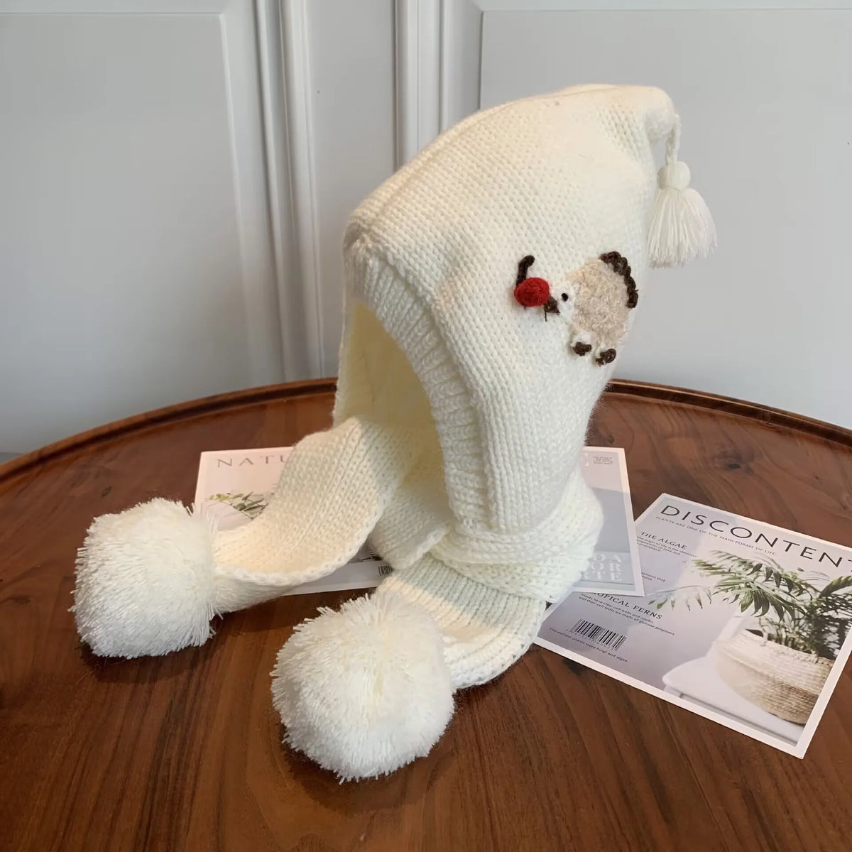 Christmas Knit Hat & Scarf – Warm One-Piece Winter Cap for Kids
