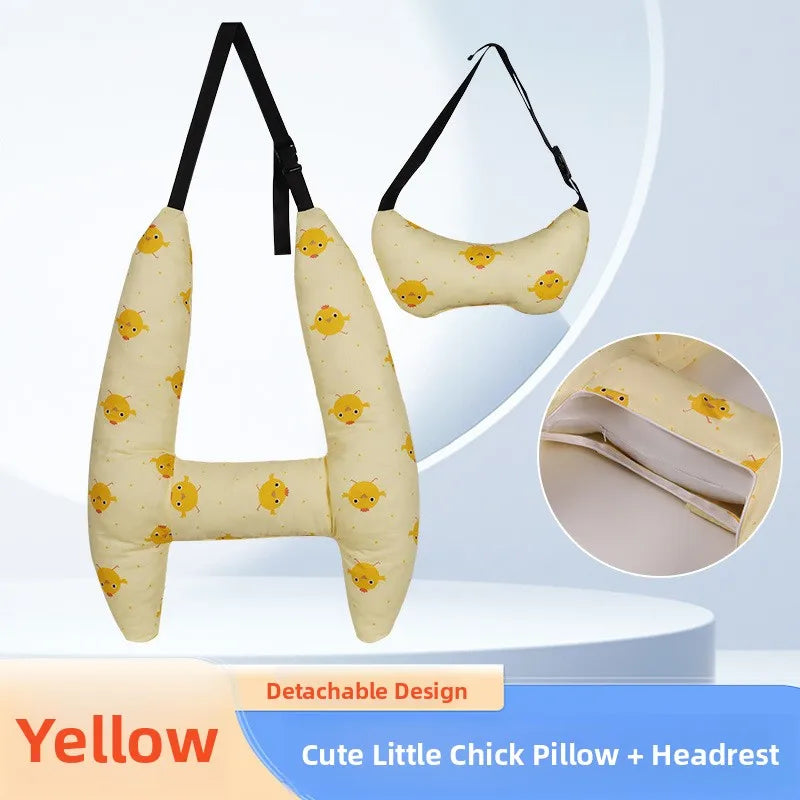Cuion Kids Car Headrest Pillow | Neck & Sleep Support | Soft Wool Filling | Long Travel