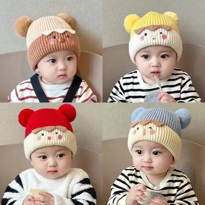 Adorable bonnet bébé en tricot coréen – Bonnet chaud et coupe-vent avec cache-oreilles
