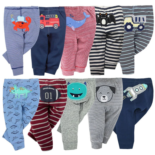 3-Piece Baby Pants Set – Soft 100% Cotton Cartoon Leggings (0–3Y)