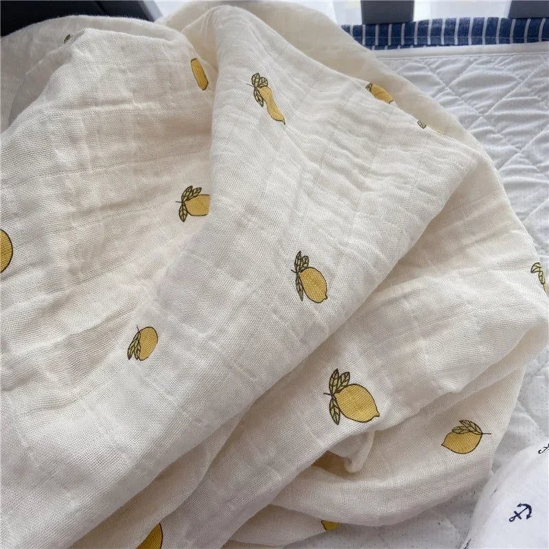 Couverture d'emmaillotage en coton à imprimé floral - Couverture en mousseline pour bébé, en tissu froissé, pour nouveau-né, utilisable comme housse de poussette