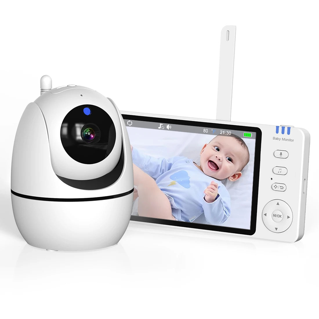 Babyphone avec caméra IPS 5 pouces, fonction panoramique et inclinaison, batterie 3500 mAh