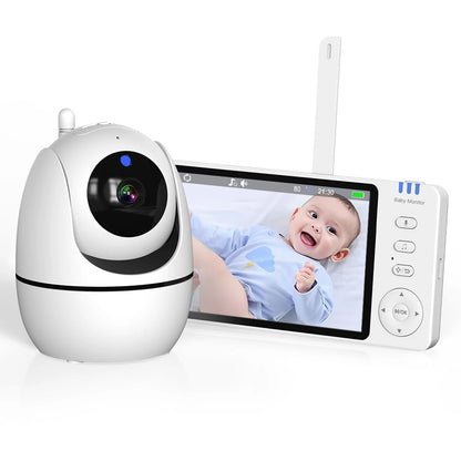 Babyphone avec caméra IPS 5 pouces, fonction panoramique et inclinaison, batterie 3500 mAh