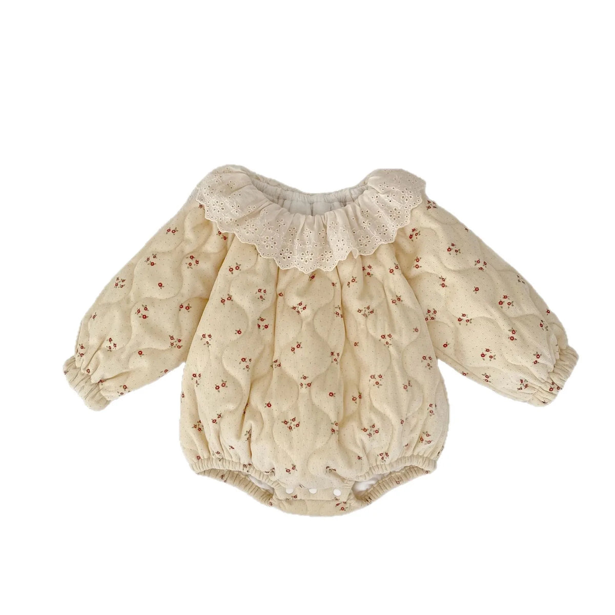 Combinaison bébé automne-hiver 2025, col en dentelle, manches longues, imprimé coton, style princesse