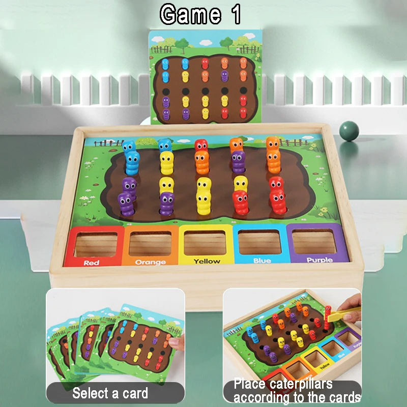 Worm Catch Montessori Toy – Color Matching & Fine Motor Skill Game