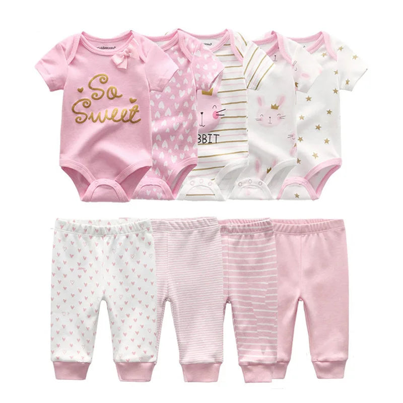 9-Piece Newborn Clothing Set – Cotton Cartoon Bodysuits & Pants