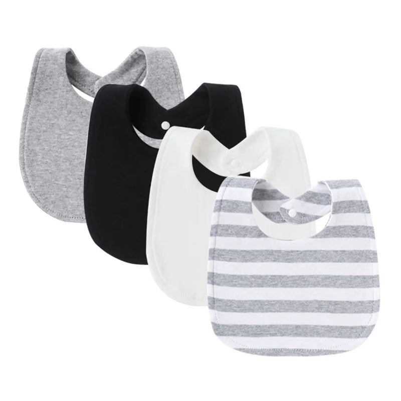 Ensemble de 4 bavoirs bébé en coton double épaisseur – Mignons et doux