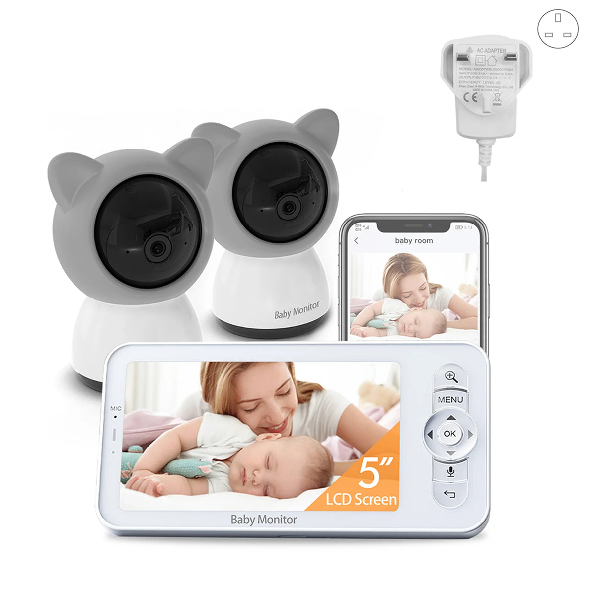 Babystar LCD Baby Monitor 5″ Split Screen Dual Camera