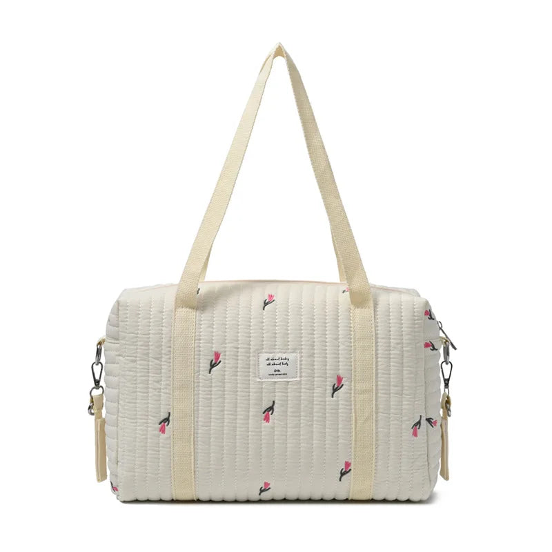 Sac à langer en coton – Sac cabas de maternité brodé à fleurs