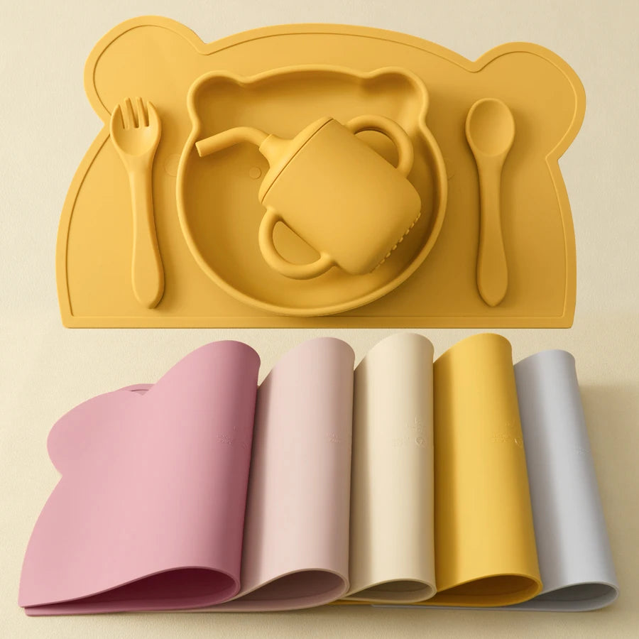 5PCS Baby Silicone Feeding Set – Plate, Spoon, Fork & Cup