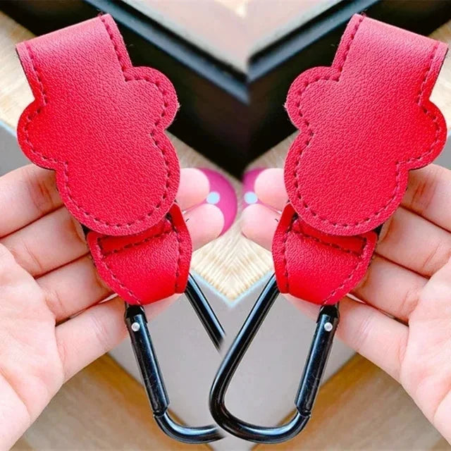 1–2PCS Rotatable PU Leather Stroller Hooks – 360° Pram Organizer