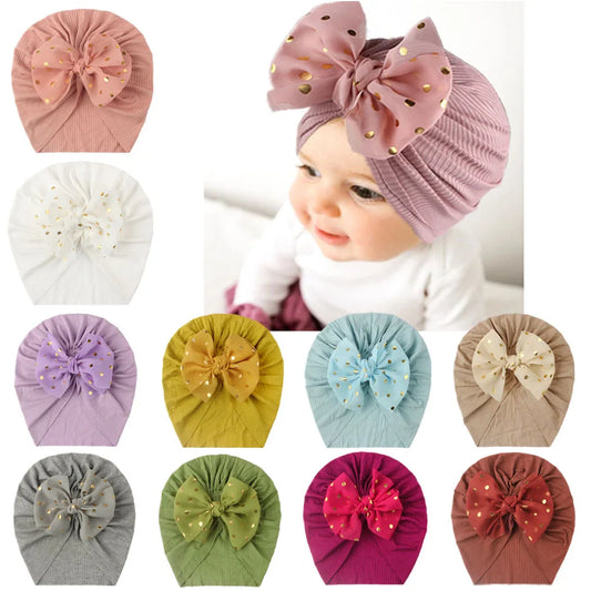 Joli bonnet turban à nœud pour bébé fille, doux et élastique, idéal pour l'été.