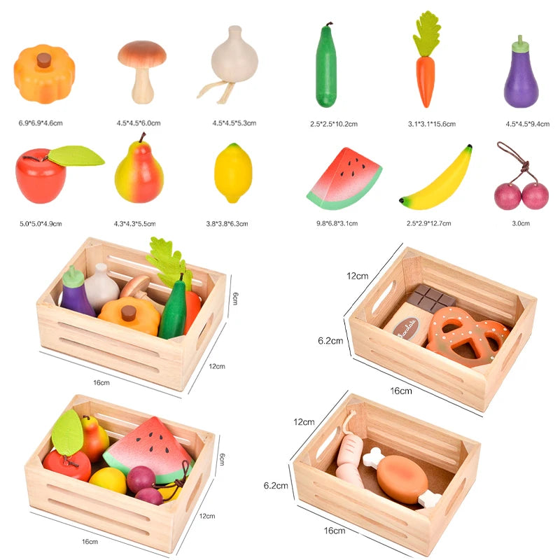 Ensemble de jeu en bois pour desserts et aliments – Amusant et Montessori !