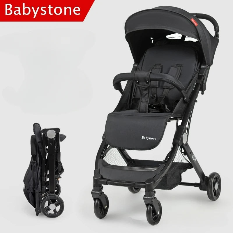 Poussette bébé légère à quatre roues pour les voyages – Poussette pliable avec suspension amortissante