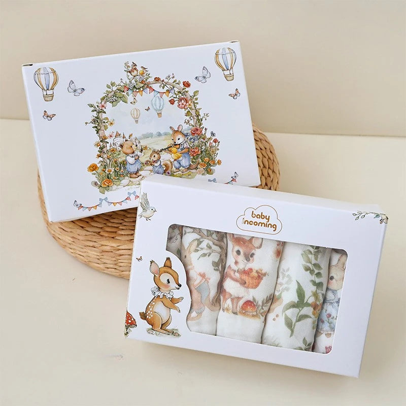 3/5-Piece Baby Towel Set – 6-Layer Cotton Muslin Burp & Face Cloths