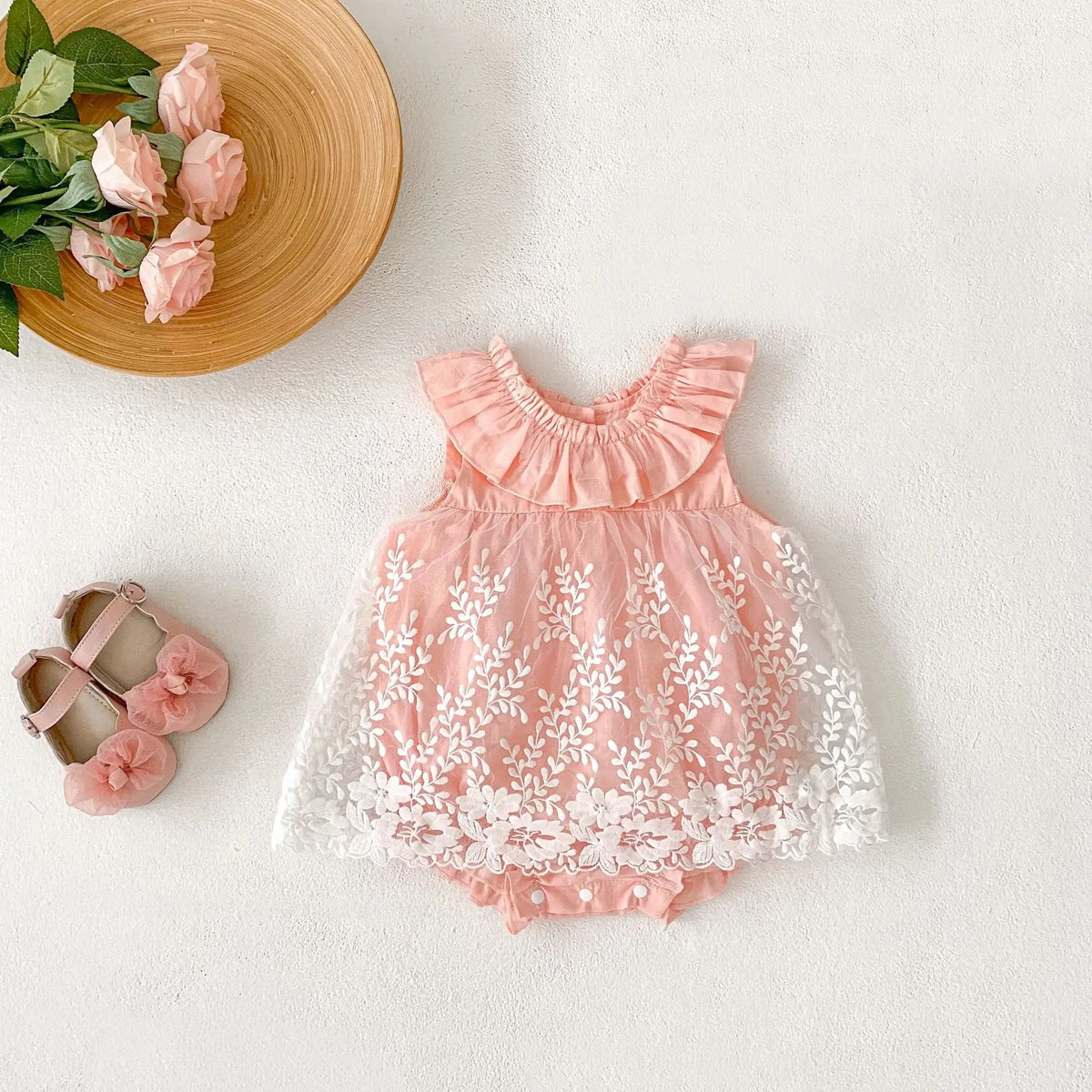 Combinaison d'été pour bébé fille – Ensemble style princesse à bretelles en fil doux