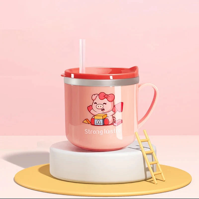 Gobelet enfant à motif dessin animé – Gobelet à paille en acier inoxydable de 250 ml