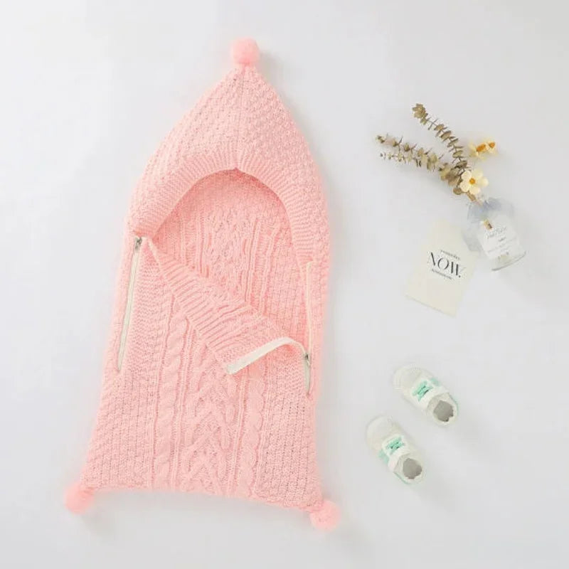 Nouvelles couvertures d'emmaillotage tricotées unies pour bébés de 0 à 1 an, chaudes et douillettes pour l'hiver.