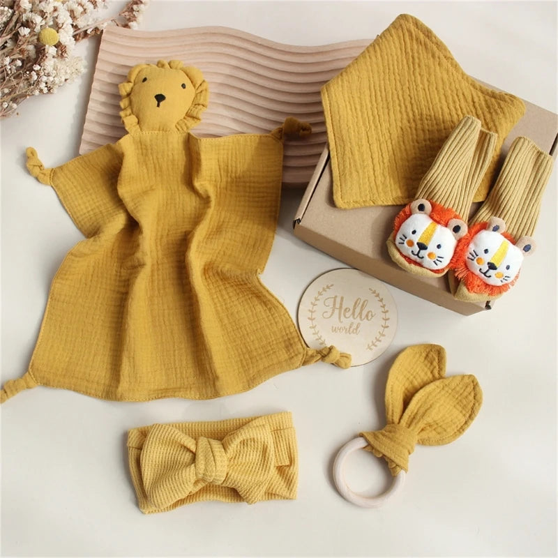 Newborn Baby Gift Set – Soft Cotton Towel, Rabbit Cuddle, Socks & Brush