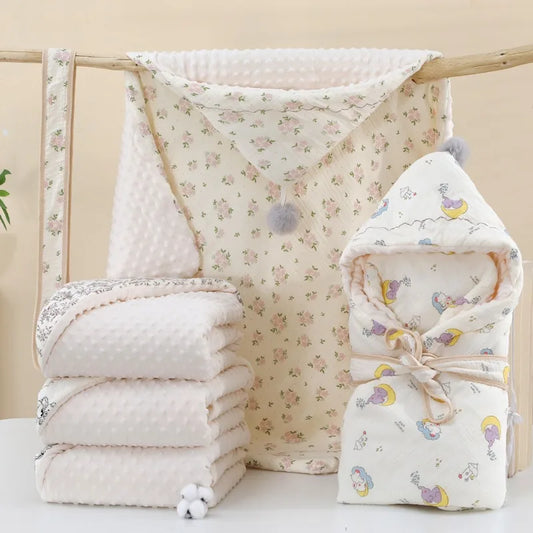Newborn Swadding Blanket for Boy Girl Cute Cartoon Bear Ear Infant Baby Muslin Swaddle Soft Cotton Autumn Spring Blanket