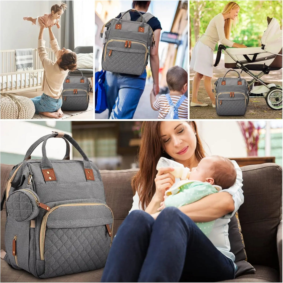 Sac à dos 35 L pour maman – Lit pliant, imperméable, chargement USB et sangle pour poussette